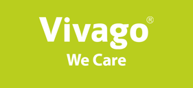 Vivago's slogan We care in green