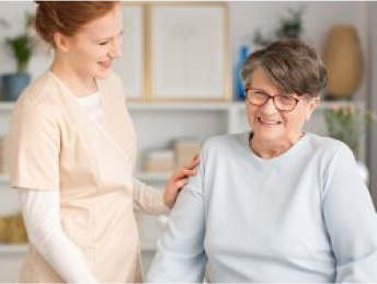 Elderly woman in rehabilitation.